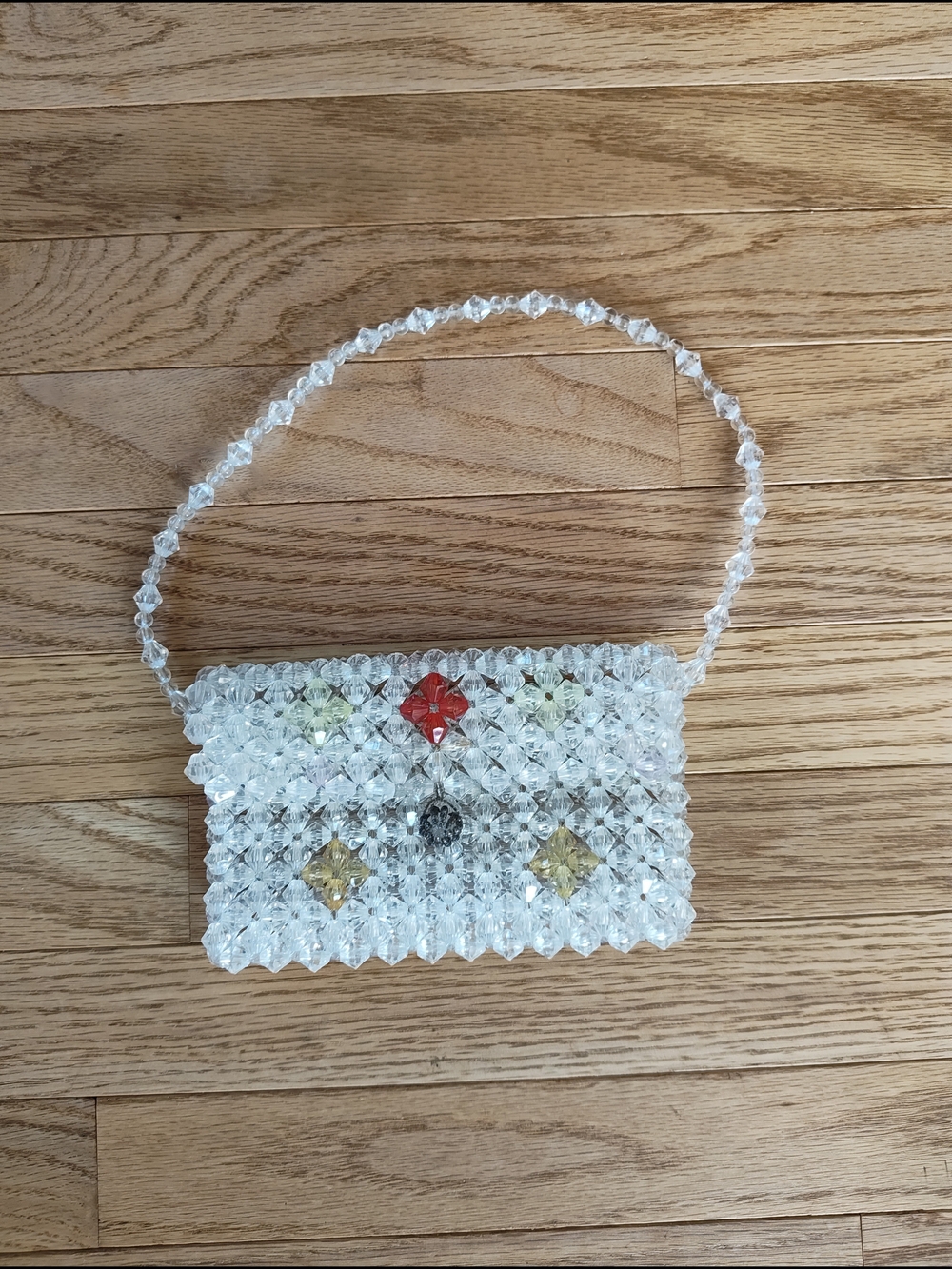 Crystal Beaded Clear Handbag with Accent Gems